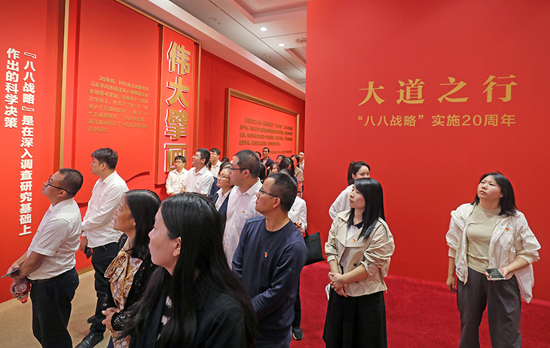 大道之行——“八八戰(zhàn)略”實施20周年大型主題展覽開展以來，觀眾絡(luò)繹不絕。