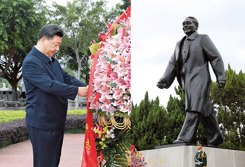 2020年10月14日，習近平總書記向深圳蓮花山公園鄧小平同志銅像敬獻花籃。